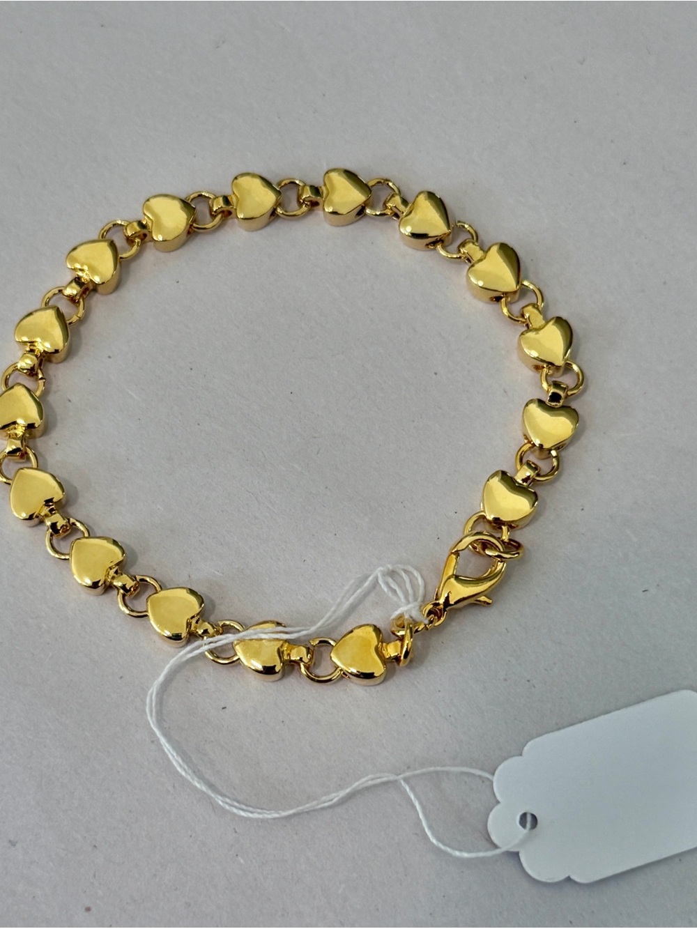 Deadstock Gold Plated Heart Link Bracelet - Women Jewelry Vintage